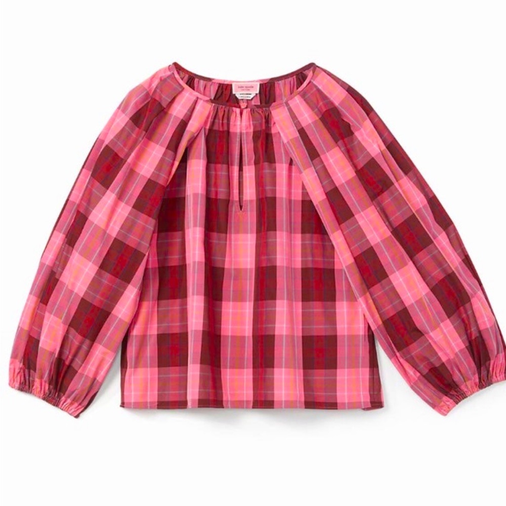 Kate Spade Bright Honeysuckle Plaid Blouse